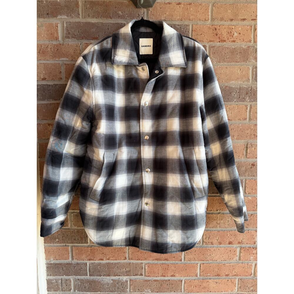 Sandro Men's OverShirt/Jacket Quilted inside Cotton Black/white Size Medium NWT